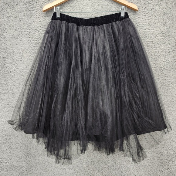 White House Black Market Black Tulle Mesh Skirt Velvet Waistband Small - Picture 4 of 9